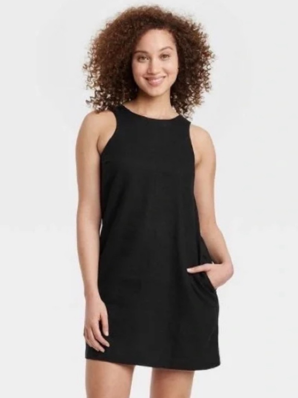 A New Day Linen Blend Midi Sleeveless Shift Dress, Black, Sz M